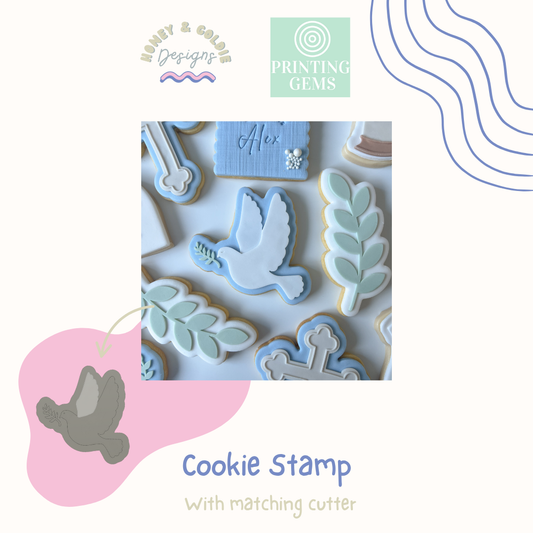 Dove raised cookie stamp and matching cutter by Honey & Goldie