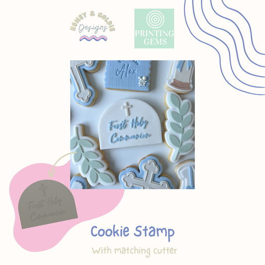 First Holy Communion raised cookie stamp and matching cutter by Honey & Goldie
