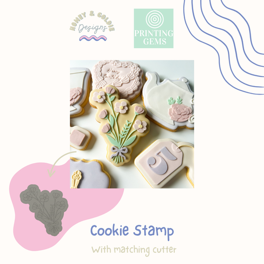 Floral Bunch raised cookie stamp and matching cutter by Honey & Goldie