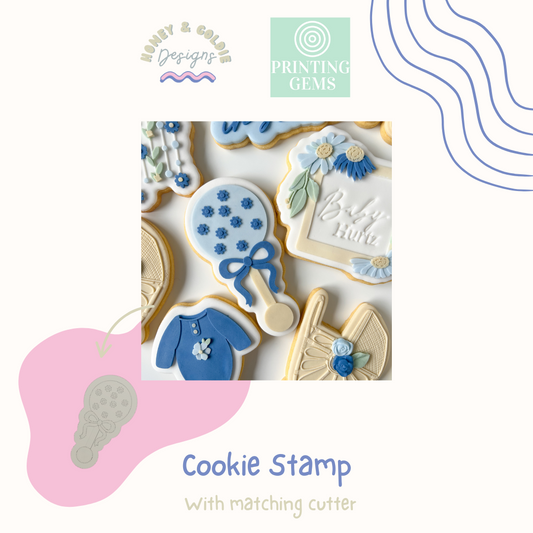 Baby in Bloom rattle raised stamp by Honey & Goldie