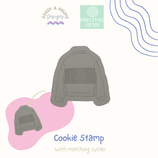 Fringed denim jacket raised cookie stamp and matching cutter by Honey & Goldie