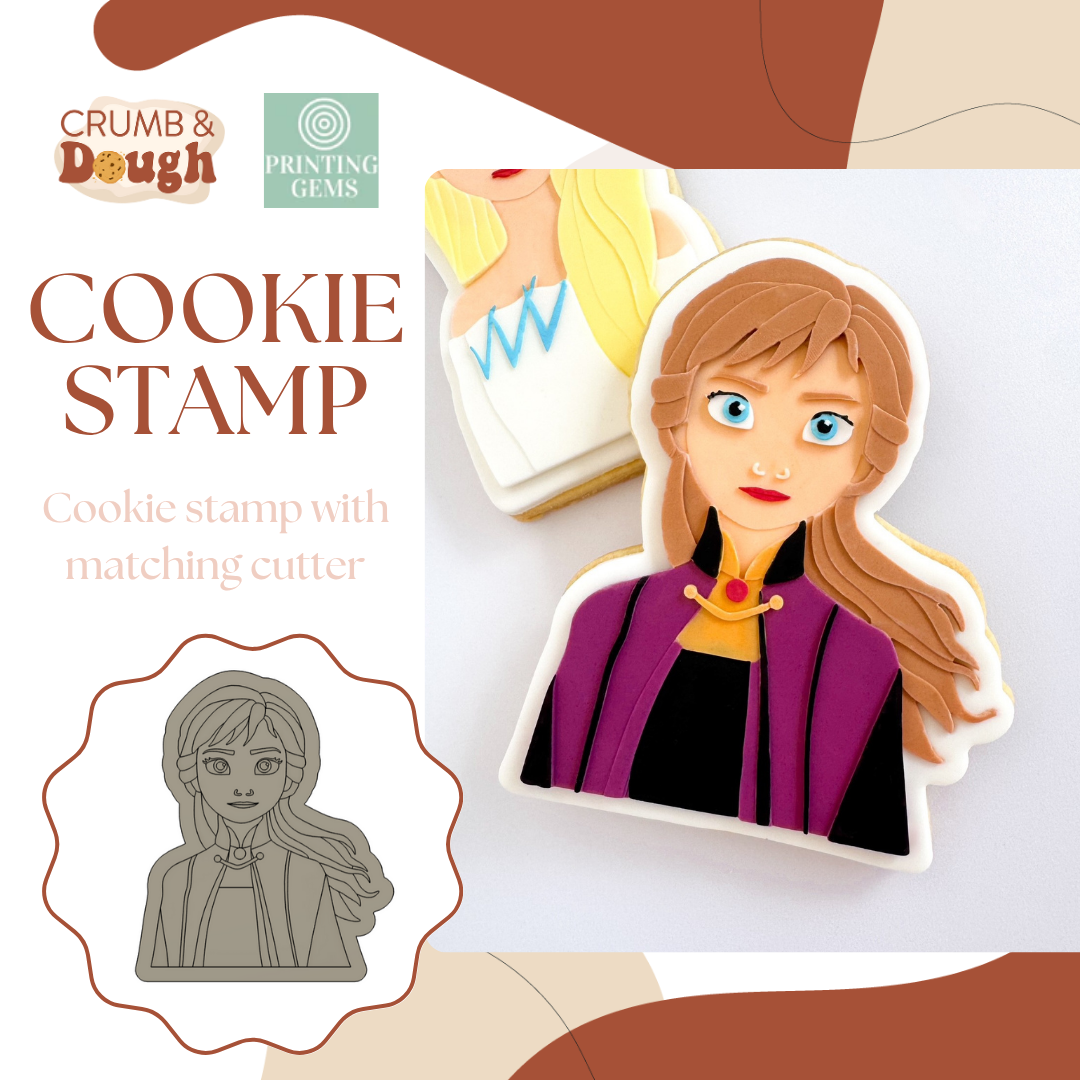 Winter brunette princess raised stamp by Crumb and Dough