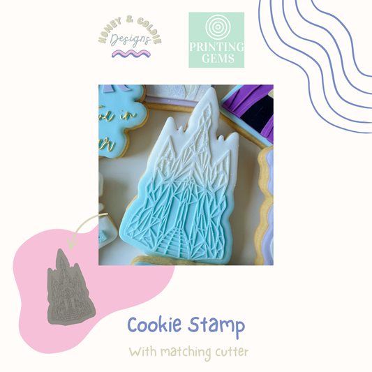 Winter castle raised cookie stamp and matching cutter by Honey & Goldie