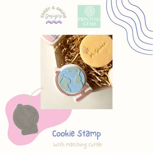 Globe raised stamp by Honey & Goldie