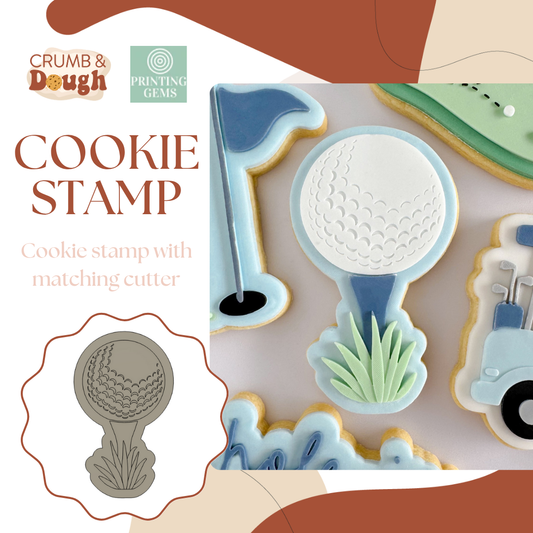 Golf ball on tee raised stamp by Crumb and Dough