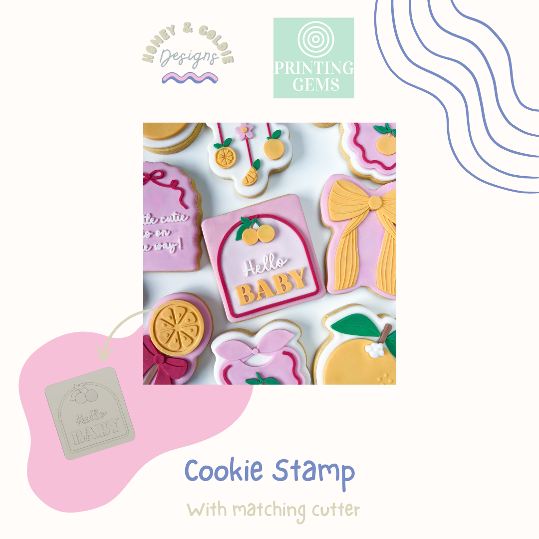 Hello baby raised stamp by Honey & Goldie