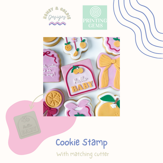 Hello baby raised stamp by Honey & Goldie