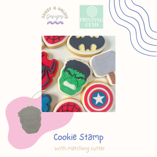 Green angry face raised stamp by Honey & Goldie