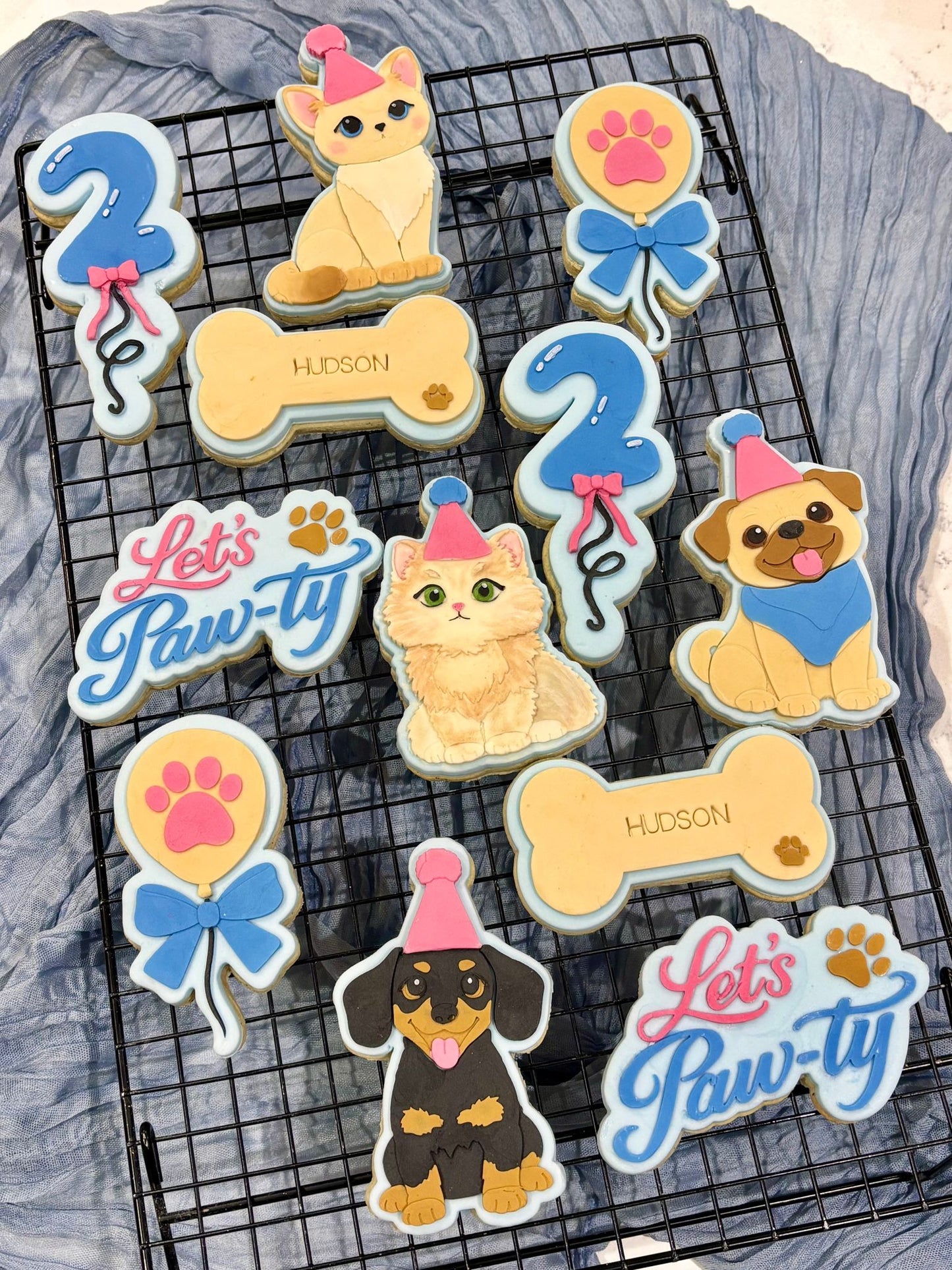 Dog Let's Pawty Set raised stamp by Bennets Biccys