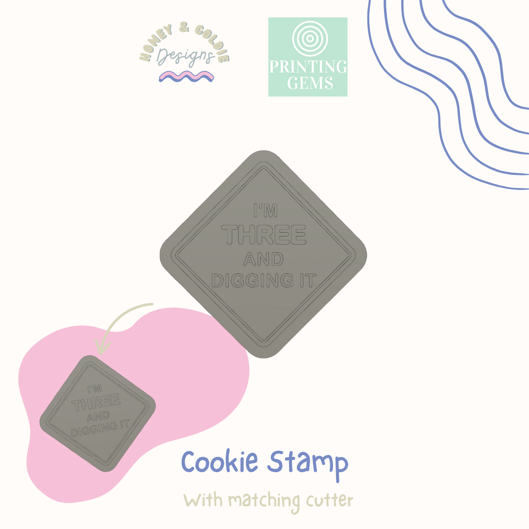 I'm 3 and digging it raised cookie stamp and matching cutter by Honey & Goldie