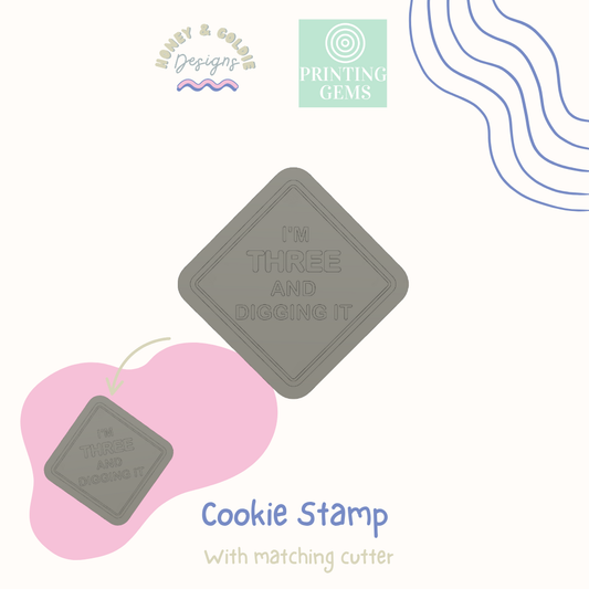 I'm 3 and digging it raised cookie stamp and matching cutter by Honey & Goldie