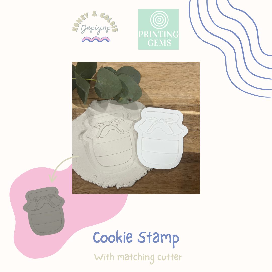 Jam Jar raised cookie stamp and matching cutter by Honey & Goldie