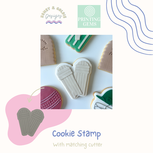 Leg pads raised cookie stamp and matching cutter by Honey & Goldie