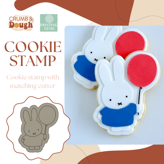 Rabbit with balloon raised stamp by Crumb and Dough