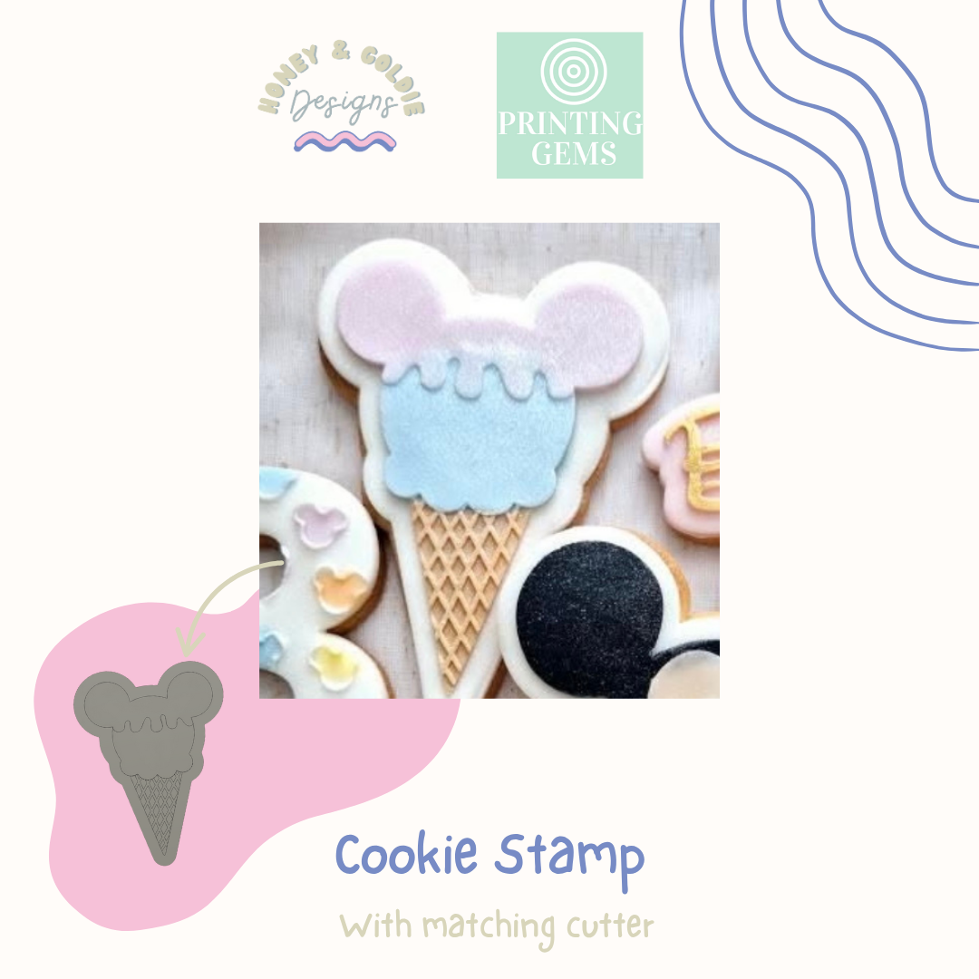 Mouse icecream raised cookie stamp and matching cutter by Honey & Goldie