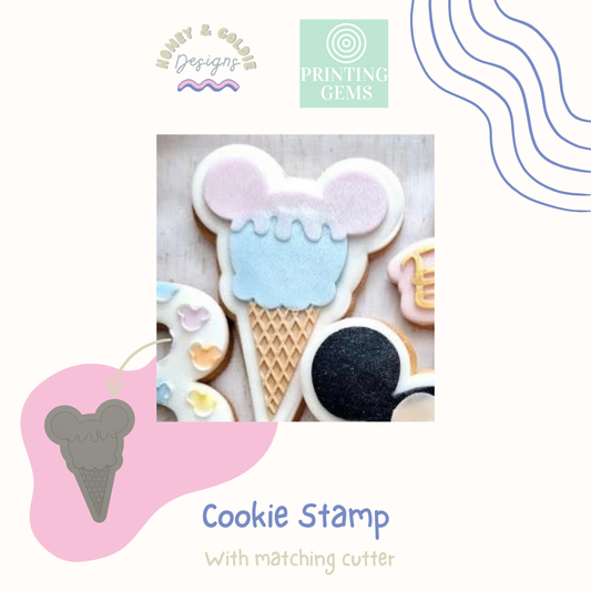 Mouse icecream raised cookie stamp and matching cutter by Honey & Goldie