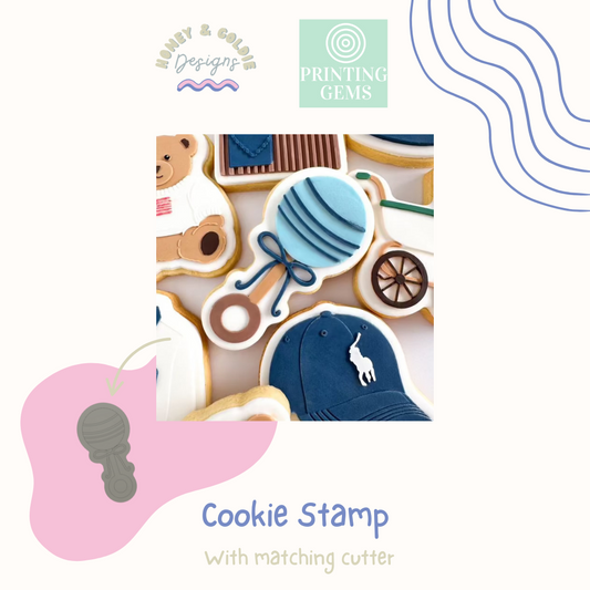 RL Rattle raised stamp by Honey & Goldie