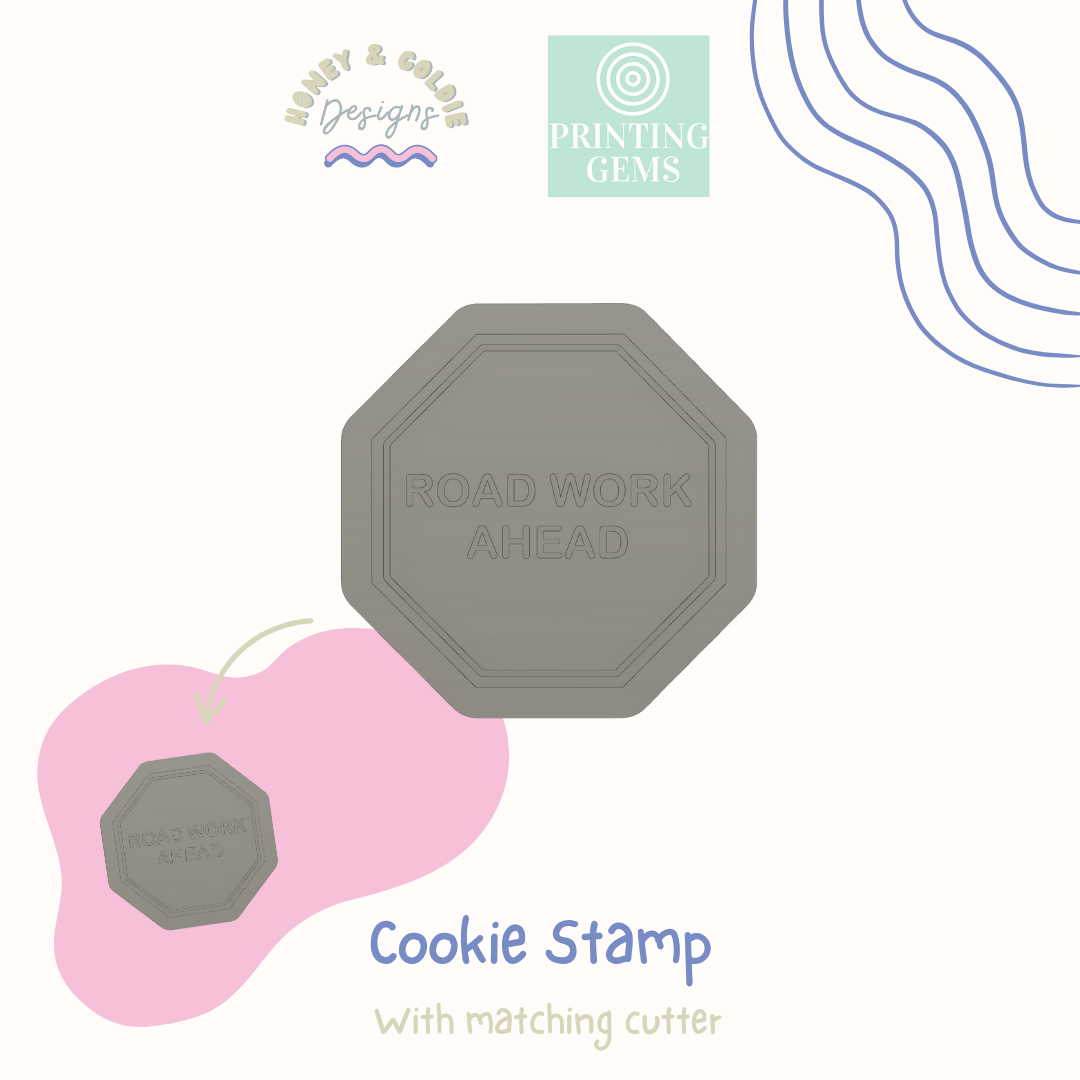 Road work ahead raised cookie stamp and matching cutter by Honey & Goldie