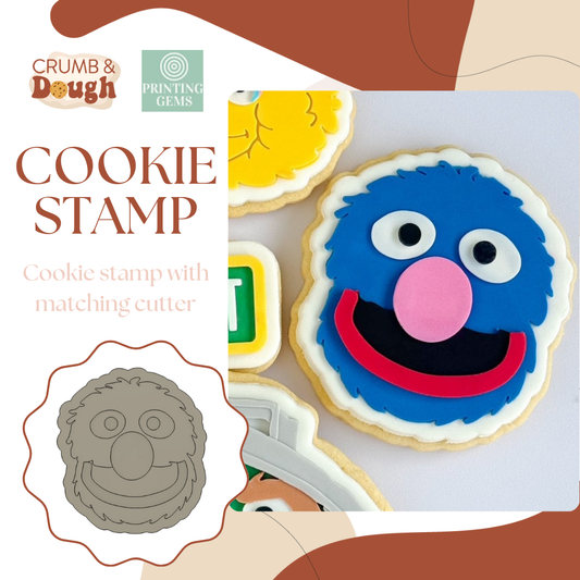 Furry Blue Creature raised stamp by Crumb and Dough
