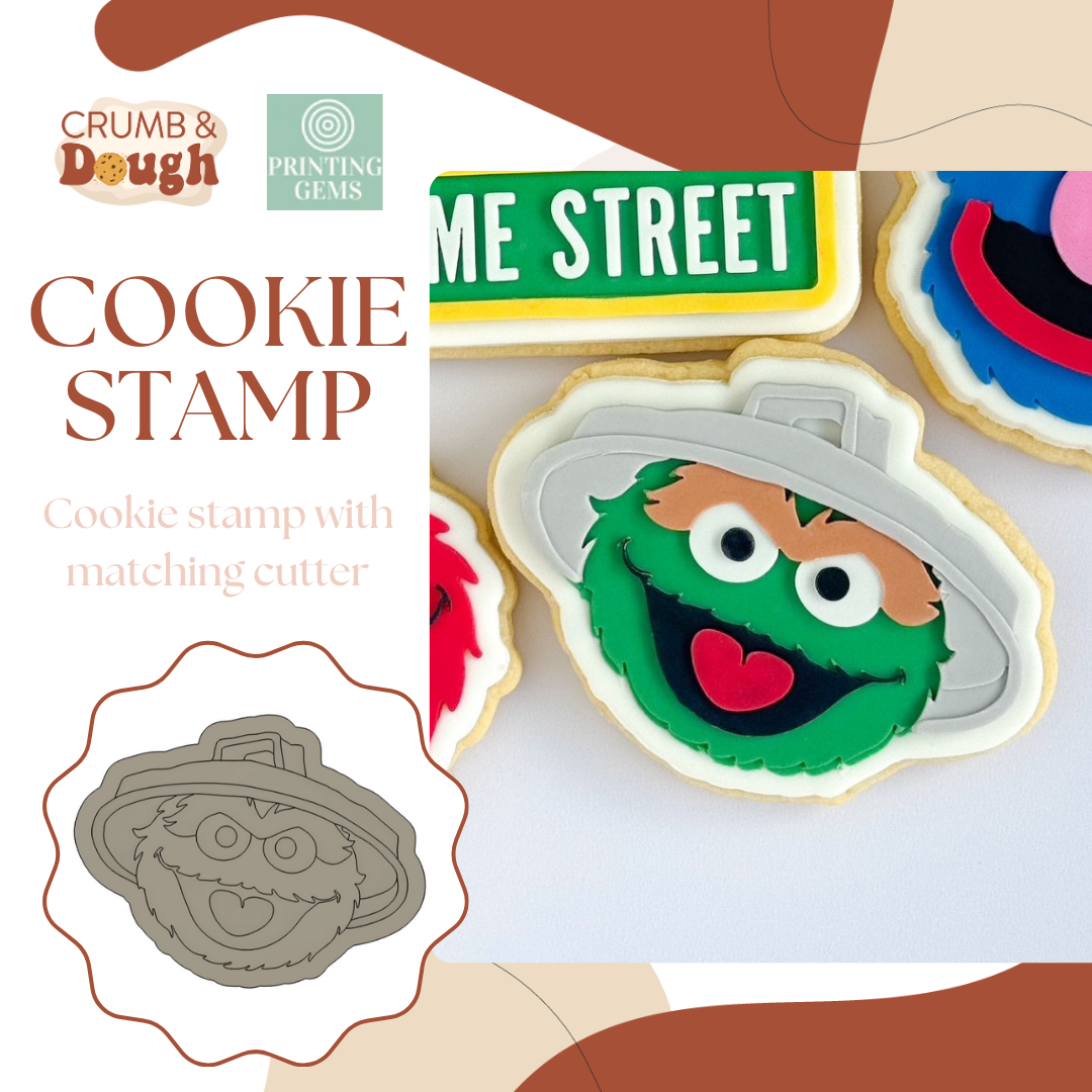 Furry Green Bin Creature raised stamp by Crumb and Dough