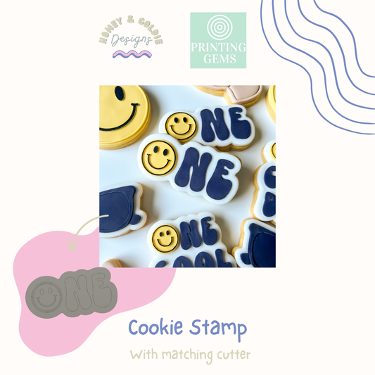 Smile one raised cookie stamp and matching cutter by Honey & Goldie