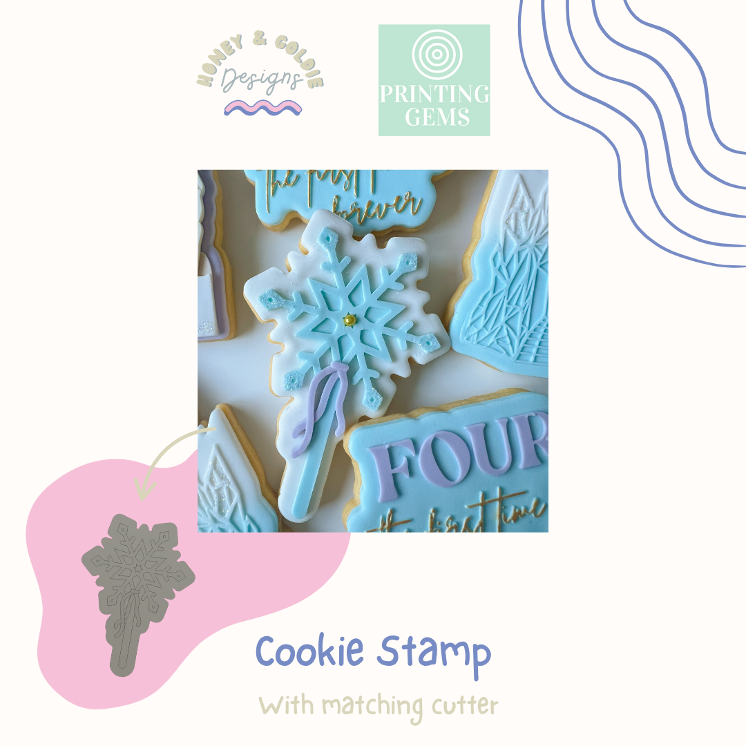 Snowflake wand raised cookie stamp and matching cutter by Honey & Goldie