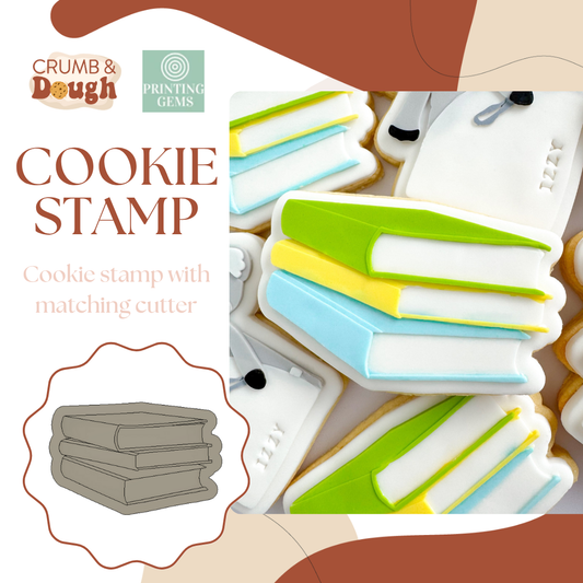 Stack of books raised stamp by Crumb and Dough