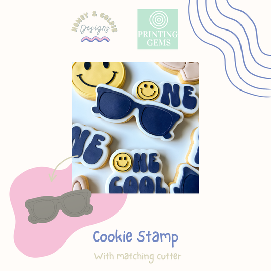 Sunglasses raised cookie stamp and matching cutter by Honey & Goldie