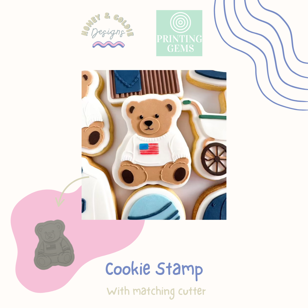 Teddy Bear with polo raised stamp by Honey & Goldie