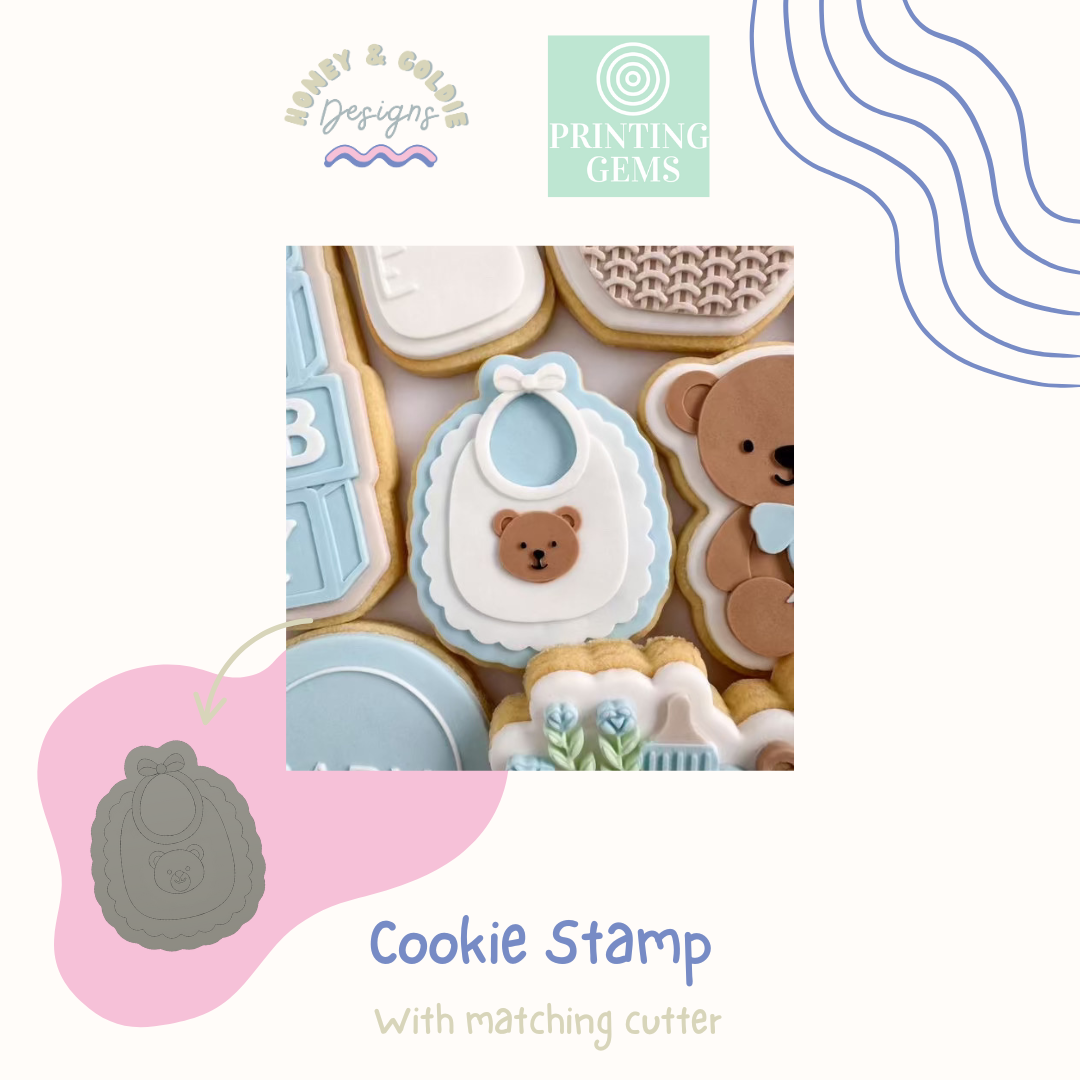 Teddy bib raised stamp by Honey & Goldie