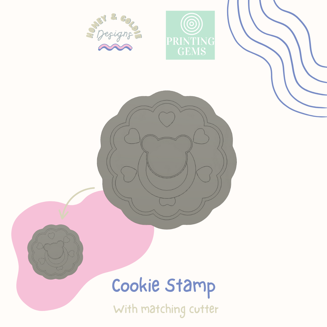 Teddy dummy raised cookie stamp and matching cutter by Honey & Goldie