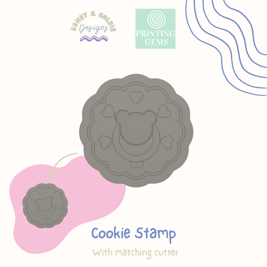 Teddy dummy raised cookie stamp and matching cutter by Honey & Goldie