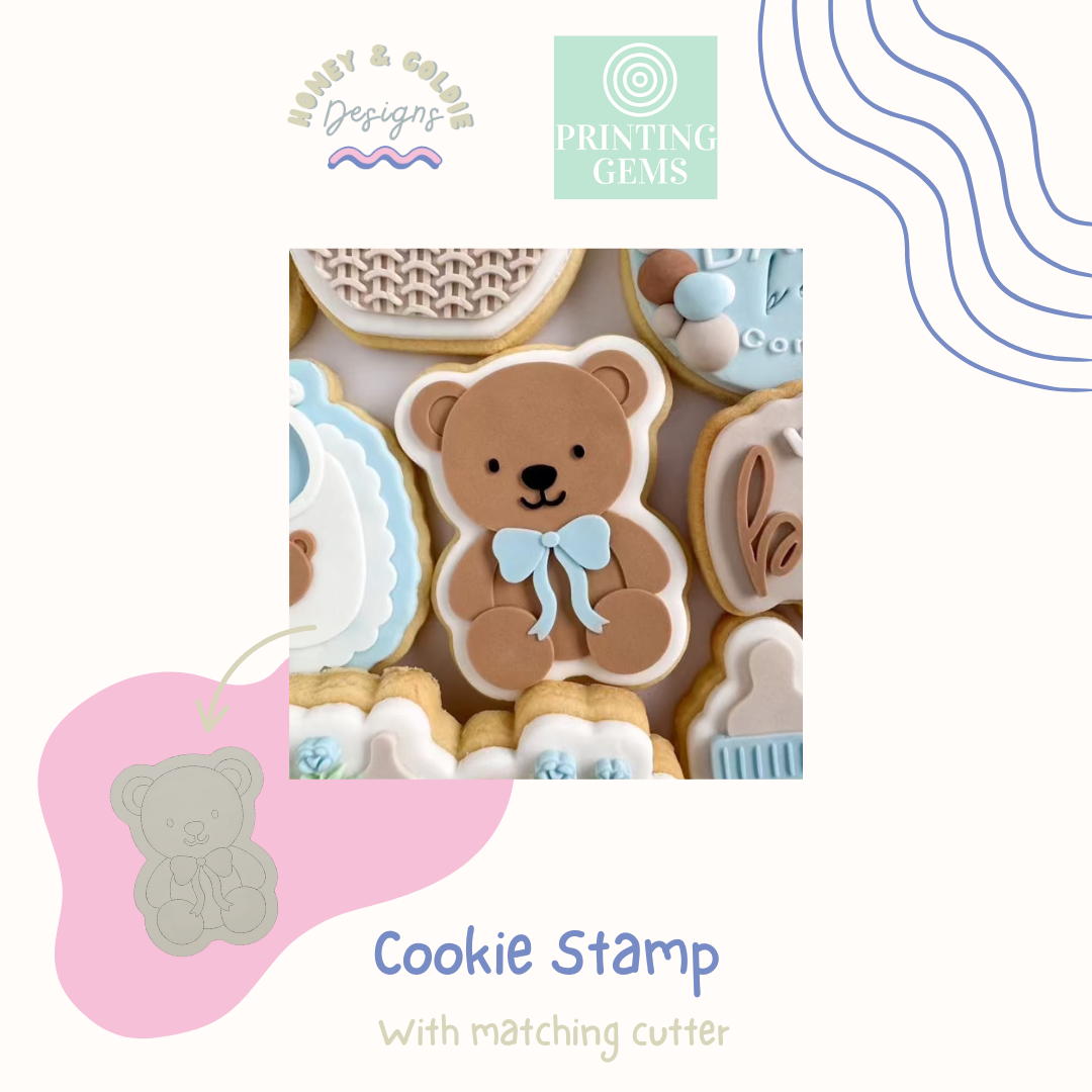 Teddy bear raised stamp by Honey & Goldie