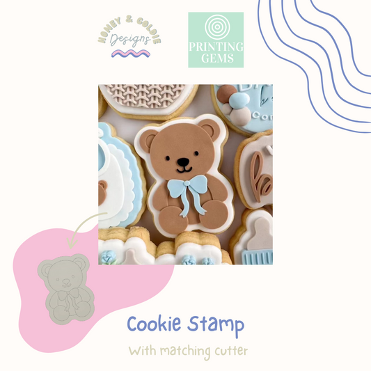 Teddy bear raised stamp by Honey & Goldie