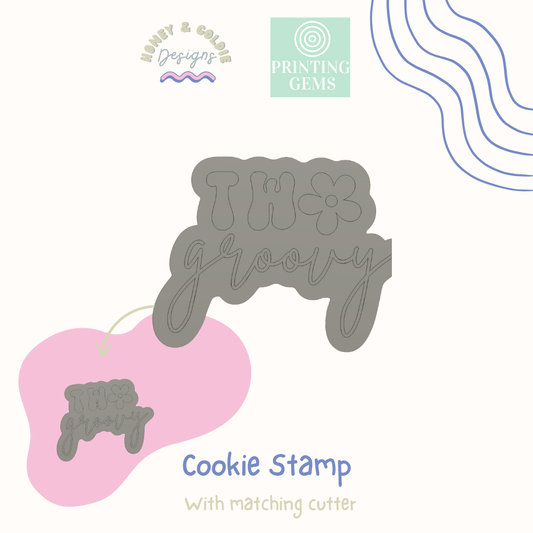 Two groovy raised cookie stamp and matching cutter by Honey & Goldie