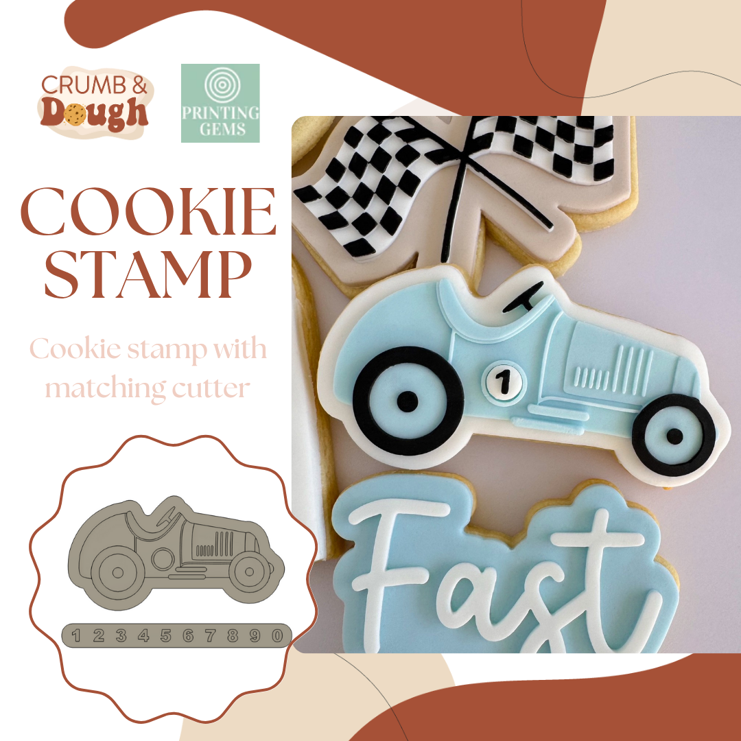 Vintage race car raised stamp by Crumb and Dough