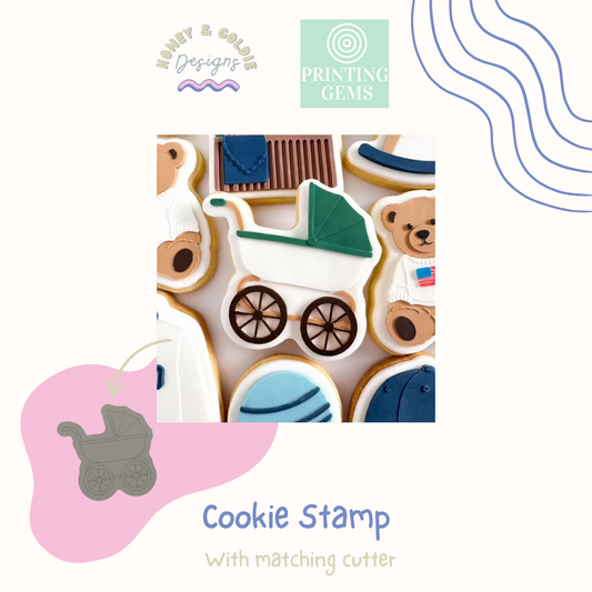 Vintage pram raised stamp by Honey & Goldie