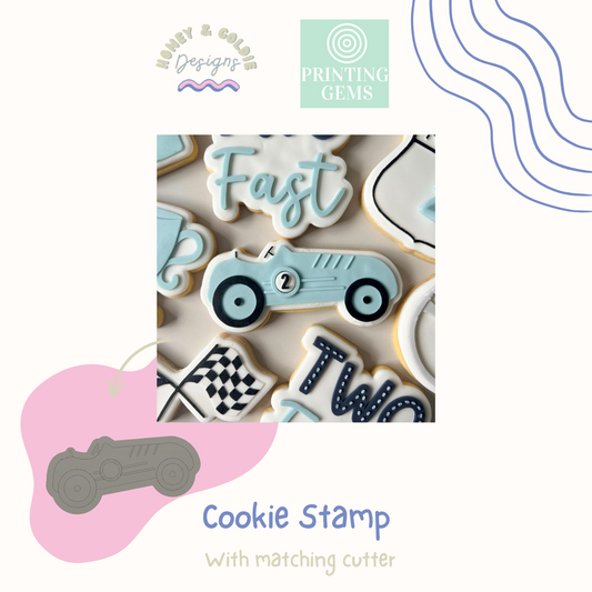 Vintage race car raised stamp by Honey & Goldie
