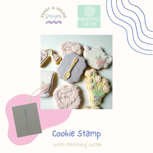 Vintage spoon raised cookie stamp and matching cutter by Honey & Goldie