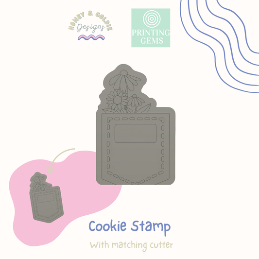 Wrangler pocket raised cookie stamp and matching cutter by Honey & Goldie