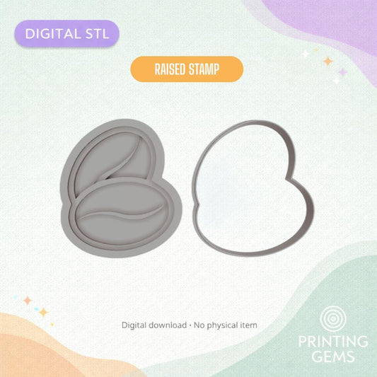 Coffee Bean Raised Cookie Cutter & Stamp STL
