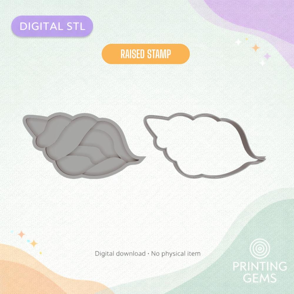 Cone Shell Raised Cookie Cutter & Stamp STL