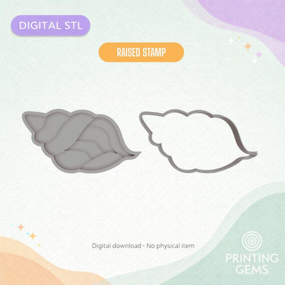 Cone Shell Raised Cookie Cutter & Stamp STL