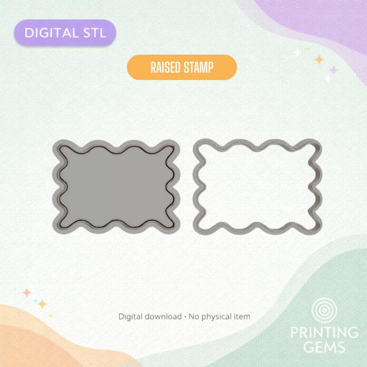 Wavvy Rectangle Raised Cookie Cutter & Stamp STL