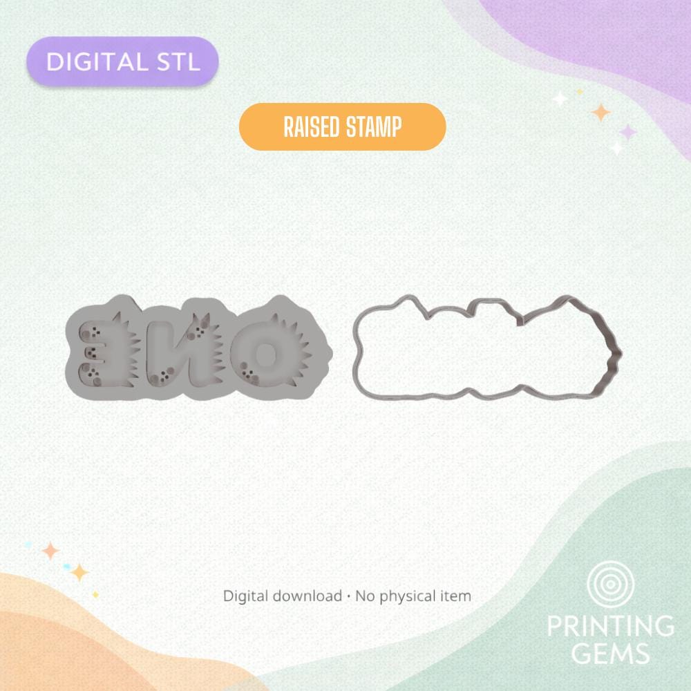 Dinosaur One Raised Cookie Cutter & Stamp STL