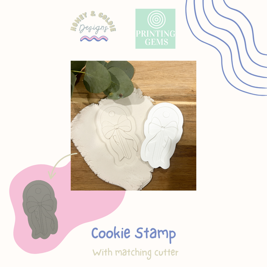 Key with ribbon raised cookie stamp and matching cutter by Honey & Goldie