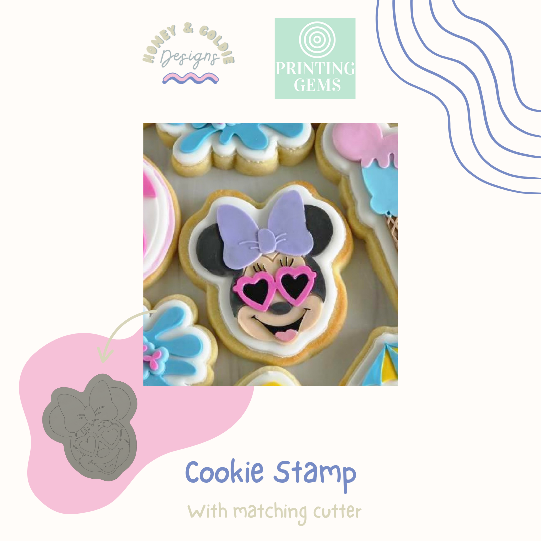 Mouse with glasses raised cookie stamp and matching cutter by Honey & Goldie