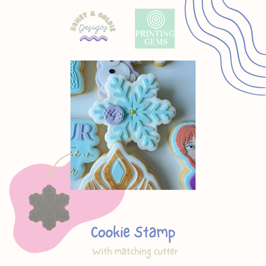 Snowflake raised cookie stamp and matching cutter by Honey & Goldie